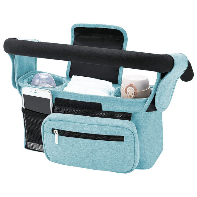 Universal Portable Stylish Stroller Organizer Bag with Insulated Cup Holder, Detachable Phone Pocket and Shoulder Strap