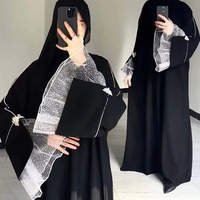 Abaya élégante et luxueuse pour l'Aïd à Dubaï, robe musulmane pour femmes du Koweït, robe à nœud papillon, dentelle Niad noire 2025