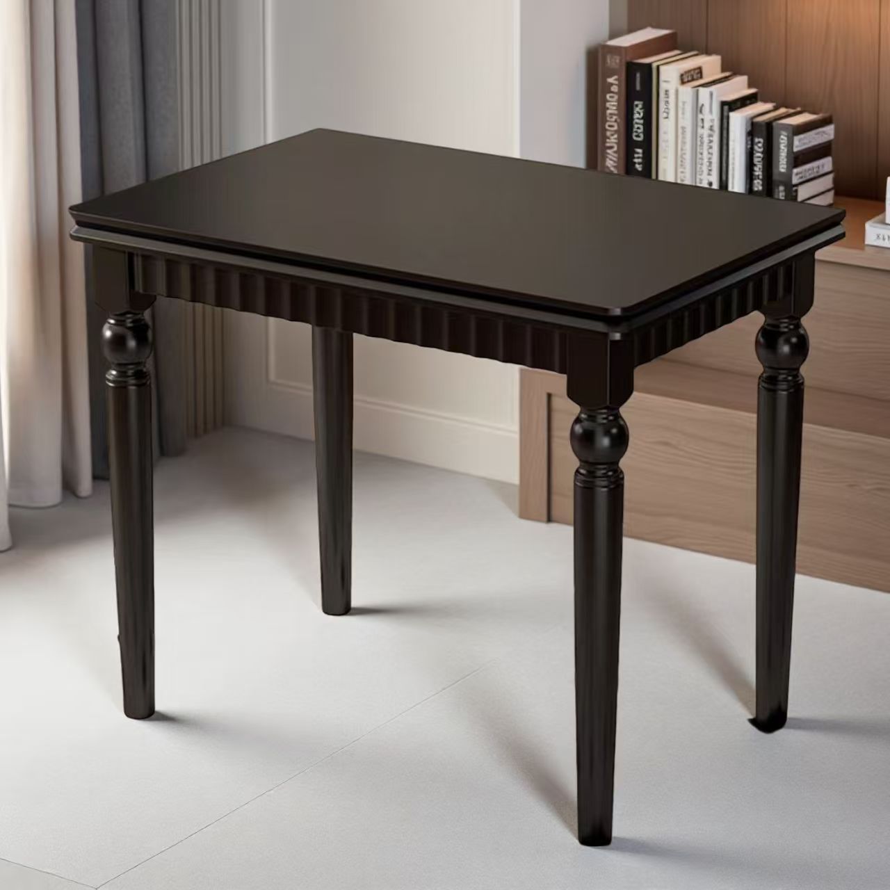 French-style solid wood folding table, all black.