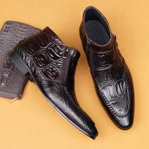 Chaussures habillées pour hommes en cuir véritable noir, à fermeture éclair, bout pointu, semelle extérieure en caoutchouc antidérapante, chaussures de mariage - Product Image 4