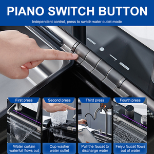 Lavadora de vasos automática integrada multifuncional Llave de piano Pantalla digital Fregadero de cocina de cascada inteligente de acero inoxidable - Product Image 6