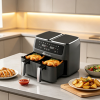 Friteuse à air personnalisée 8L carrée à double panier 2800W en plastique, contrôle intelligent par application, certifiée GS, accepte les commandes personnalisées, usage domestique
