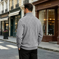 Sweat-shirt polaire en polyester imprimé 3D à motif Argyle, style américain, demi-zip, col à revers, pour homme, collection automne/hiver, pour le commerce transfrontalier