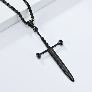 Sword Pendant Necklace Stainless Steel <b>Cross</b> Design Unisex Fashion Jewelry - Product Image 3