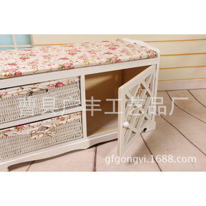 Solid Wood <b>Storage</b> <b>Stool</b> <b>With</b> Drawer And Cabinet White Traditional Design For Home Use - Product Image 4