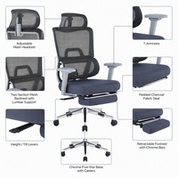 Chaise de bureau à dossier haut entièrement inclinable en maille avec appui-tête réglable, repose-pieds rétractable et base chromée pour bureau à domicile