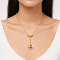 Collier pendentif masque de danse du lion chinois en acier inoxydable 304 couleur or 18 carats rouge blanc noir