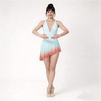 Nouvelle robe de danse lyrique extensible pour femmes, style pastel dégradé, tissu scintillant, design croisé, pour les compétitions et la danse sur scène