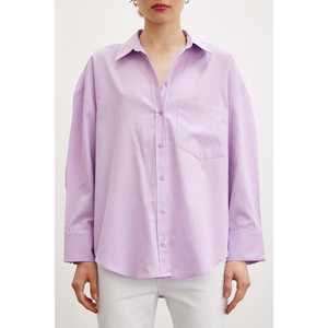 Camisa de Popelina Lila para Mujer, Corte Regular, con Botones, Estilo Minimalista para el Día a Día - Product Image 5