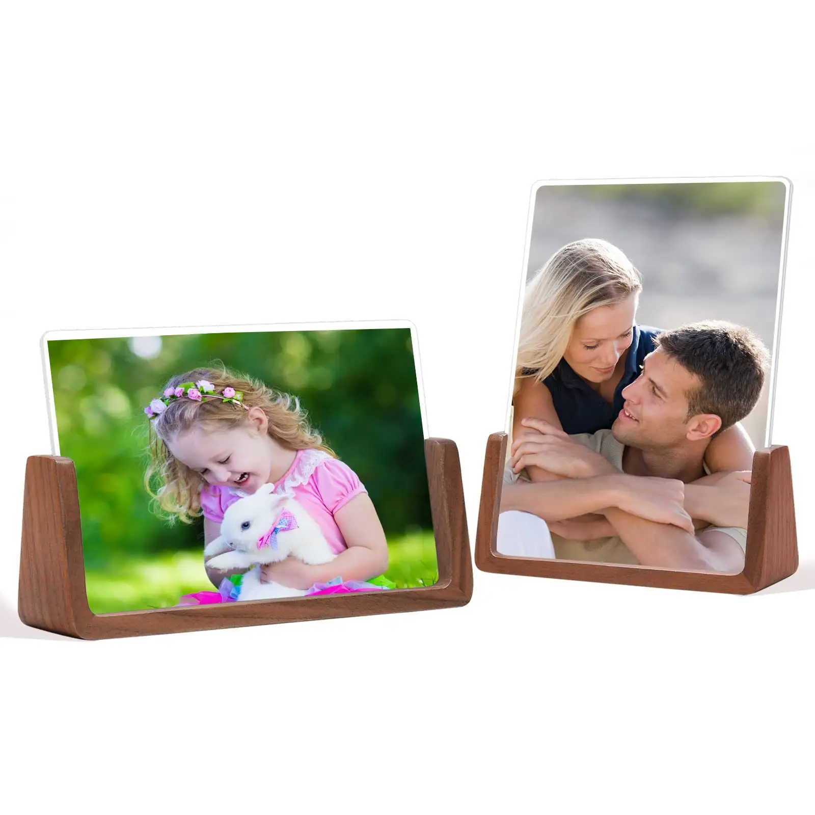 New Style Beech Walnut Natural Color Solid Wood Frames U-shaped Custom Design Acrylic Photo Frame