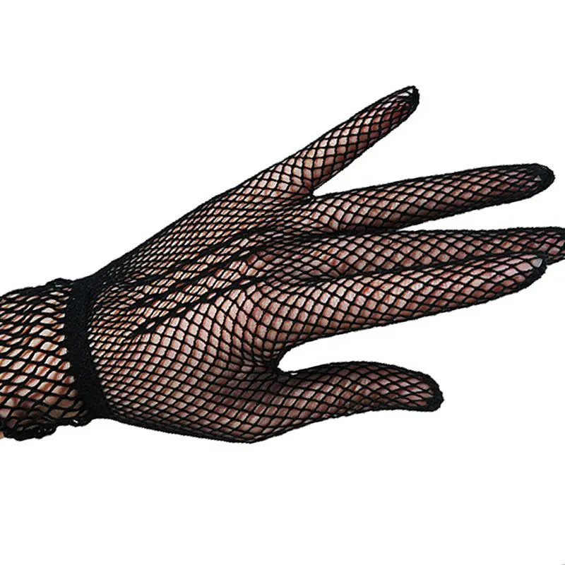 Bayanlar seksi yaz fishnet eldiven düğün tüm parmaklar güneş koruma oyma dantel balıkçılık net eldiven