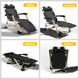 قماش تيسلين معدني محمول قابل للطي مقاوم للماء كراسي ترفيهية سوداء للاسترخاء في الشمس لحمام السباحة بجانب الشاطئ والتخييم والمشي لمسافات طويلة - Product Image 6