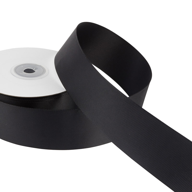 Wholesale Solid plain black color custom polyester Grosgrain ribbon tape 3 mm to 100 mm width for gift wrapping decoration