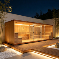 Kombinasi Sauna dan Shower Outdoor Eco Camp untuk 6-8 Orang, Area Pemandangan Indah, Kayu Hemlock, Uap Kering, Kit Pemanas Ganda 9KW