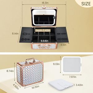 Trousse de Maquillage de Voyage avec Support pour Pinceaux, Miroir LED Magnétique, <span class=keywords><strong>Valise</strong></span> Cosmétique avec Serrure à Clé - Product Image 3