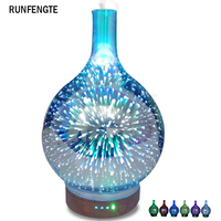 Diffuseur d'huile essentielle et d'arôme 3D, humidificateur d'air en forme de Vase, Led, feu d'artifice, 7 couleurs, en verre, ml