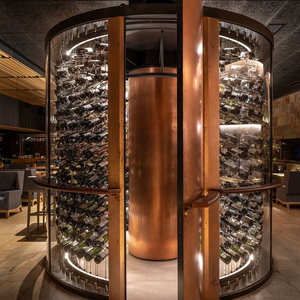 خزانة نبيذ زجاجية دائرية قائمة على الأرض للمطاعم، رفوف دوارة لتبريد وعرض النبيذ، أثاث منزلي لغرفة النبيذ - Product Image 4