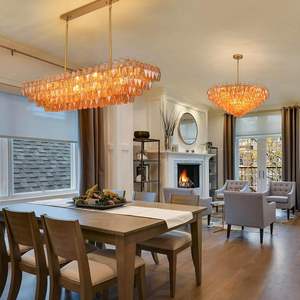 Luminaire de table de bar d'hôtel, luminaire suspendu rectangulaire en verre ambré, lustre à 4 niveaux, <span class=keywords><strong>lampe</strong></span> de plafond - Product Image 2