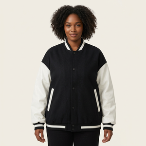 Veste universitaire colorblock noire pour homme, coupe oversize, style baseball, personnalisable, vierge, décontractée, vêtement d'extérieur d'hiver, vestes pour homme - Product Image 3