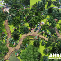 Aire de jeux d'aventure en plein air dans la jungle, à haute altitude - Parcours d'obstacles en bois sur mesure à grande échelle pour parc/centre de villégiature/camp