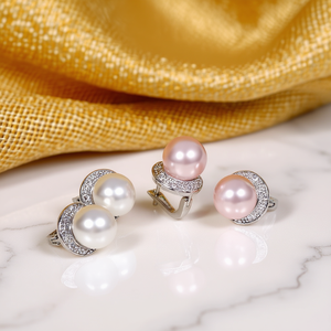 Pendientes de Clip con Perlas de Agua Dulce Blancas E937, Corte Brillante Redondo, Engaste de Bisel, Joyería de Boda para Mujer - Product Image 2