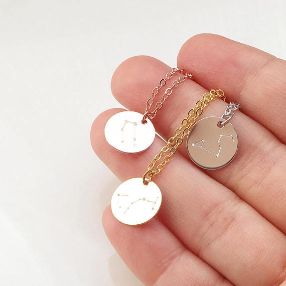 925 Sterling Silver Gold Constellation Horoscope Zodiac Sign Pendant Necklace for Women