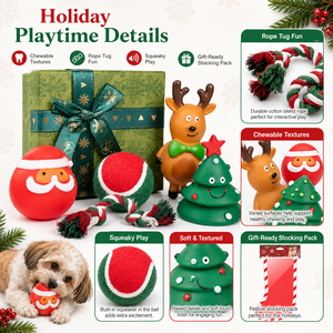 Caja de Regalo de Juguetes Navideños <span class=keywords><strong>para</strong></span> <span class=keywords><strong>Perros</strong></span>: Set de Masticables <span class=keywords><strong>con</strong></span> Sonido de Papá Noel y Reno, <span class=keywords><strong>con</strong></span> Cuerda de Algodón y Pelotas de Vinilo <span class=keywords><strong>para</strong></span> Jugar en las Fiestas - Product Image 3