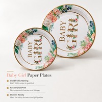 Assiettes en papier pour bébé fille, imprimées de fleurs dorées, jetables, rondes, pour fête de naissance