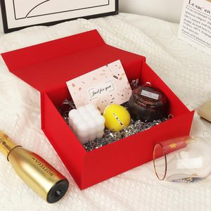 Caja de Regalo Roja de Lujo con Tapas o Cinta/Tarjeta, Caja de Regalo Plegable de Cartón con Cierre Magnético para Damas de Honor de Boda - Product Image 6