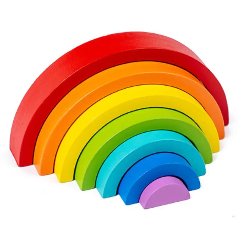 Wholesale Rainbow Color Stacking Educational Kids Montessori Wooden Toys For Kids