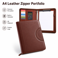 Portafolio de Cuero A4 con Cierre y Asa, Calculadora, Portapapeles, Bolsa de Documentos de PU Encerado Premium para Reuniones, con Logotipo Personalizado