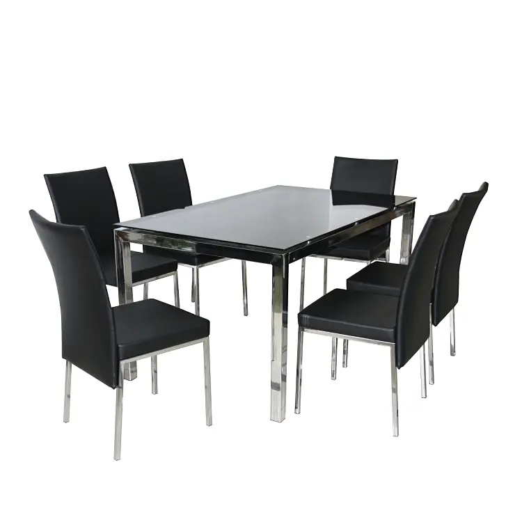 Glass Dining Table Set 1+6 Modern Design Dining Table Chair Set Used Living and Dining Room