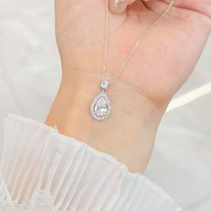 Collares y Colgantes <span class=keywords><strong>de</strong></span> Oro Blanco <span class=keywords><strong>de</strong></span> 18K con Diamantes Cultivados en Laboratorio, Diseño <span class=keywords><strong>de</strong></span> Pera y Estrella, Elegantes y Finos, para Mujer, Cadenas con Dijes <span class=keywords><strong>de</strong></span> Diamantes - Product Image 4