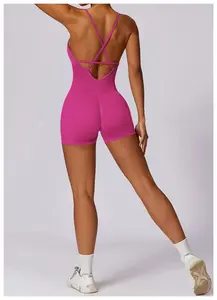 Özel Logo bayanlar Bodysuits spor Romper spor giyim dikişsiz tek parça egzersiz Yoga tulumlar kadınlar
