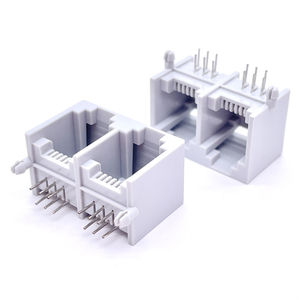 Soulin 557 6P6C RJ11 Connecteur Cat7 <span class=keywords><strong>Double</strong></span> <span class=keywords><strong>Port</strong></span> RJ45 Façade Prise Modulaire pour Adaptateur Réseau Laiton Contact Matériel pour PCB - Product Image 1