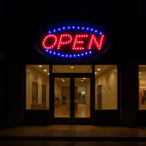 Letrero LED Abierto Ovalado de 18.9 x 8 Pulgadas con Luz Roja y Azul para Negocios, Tiendas, Exhibición en Pared, Alimentación por Enchufe, Modo Estático - Product Image 2