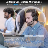Headset kantor, nirkabel pada telinga komunikasi jelas isolasi kebisingan mikrofon pusat panggilan Headphone nyaman cocok konektivitas sederhana
