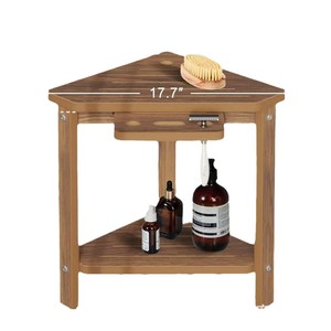 Estante de Baño de Teca de Doble Capa, Estante de Almacenamiento de Esquina de 60X70cm, Independiente y Duradero - Product Image 1