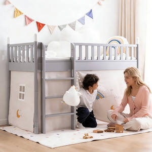 Lit simple en bois massif gris pour enfants avec barrière haute, lit bébé plus large à design modulable pour chambres modernes et écoles - Product Image 3