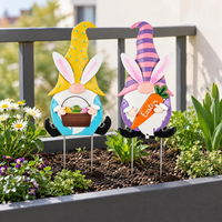 Nouvel ensemble de 2 jolis gnomes de Pâques en métal, décoration de jardin extérieure pour les fêtes, la pelouse et le patio