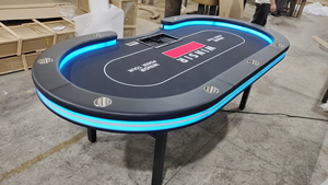 Table de <span class=keywords><strong>poker</strong></span> professionnelle Black Jack 7 joueurs avec logo personnalisé pour table de blackjack de guerre de casino avec jambe pliable, lumière LED et boîte de dépôt - Product Image 3
