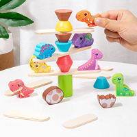 Jeu de construction en bois pour enfants : Dinosaures de dessin animé à empiler, blocs d'équilibre, jeu de société personnalisé