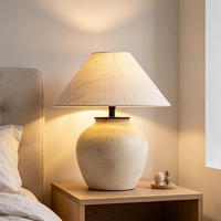 Lampe de table en céramique moderne et minimaliste, abat-jour en tissu, LED anti-éblouissement, pour salon, chambre à coucher, chevet, directement de l'usine