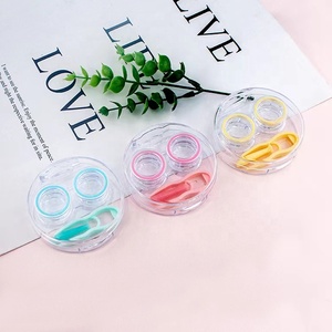 Estuche Redondo Económico para Lentes de Contacto de Color Caramelo con Herramientas de Aplicación, Caja para Parejas con Pinzas y Ventosa - Product Image 1