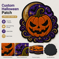 Lot de patchs brodés personnalisés en chenille et sequins, motif citrouille d'Halloween, pour vestes, sacs fourre-tout, chapeaux – Cadeau événementiel saisonnier en gros