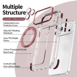เคสโทรศัพท์ใสแบบแม่เหล็กใหม่สำหรับ iPhone 18 13 14 15 16 17 Pro Max พร้อม 360 °   ขาตั้งวงแหวนโลหะ ฟิล์มเลนส์ HD ฝาครอบกันกระแทก - Product Image 6