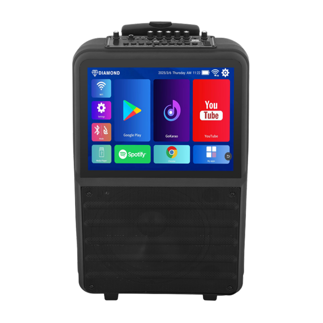 Hot Selling 2G+64G Karaoke Machine RGB LED Trolley Speaker Touch Screen Android 12 System Microphone for Parties Ready Ship