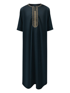 Thobe traditionnel brodé pour hommes arabes, <span class=keywords><strong>Boubou</strong></span>, Jalabiyas, Gandoura, Thobe musulman pour hommes, Robe d'été de haute qualité du Maroc en stock - Product Image 2