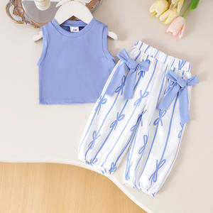 Ensemble de veste et de pantalon décontracté pour filles, orange et bleu, tissu polyester/coton, respirant, motif uni - Product Image 2