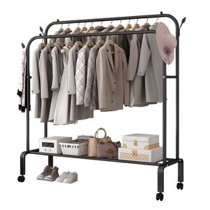 NOUVEAU Porte-<span class=keywords><strong>vêtements</strong></span> double <span class=keywords><strong>sur</strong></span> <span class=keywords><strong>roulettes</strong></span>, design simple et tendance, pour suspendre les <span class=keywords><strong>vêtements</strong></span>, noir - Product Image 1